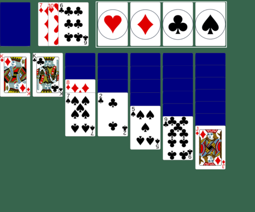 Green background with Klondike (3 Card) Solitaire foundation with a rectangle surrounding it
