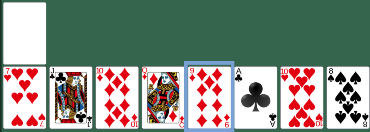 Wish Solitaire with one of the piles outlined